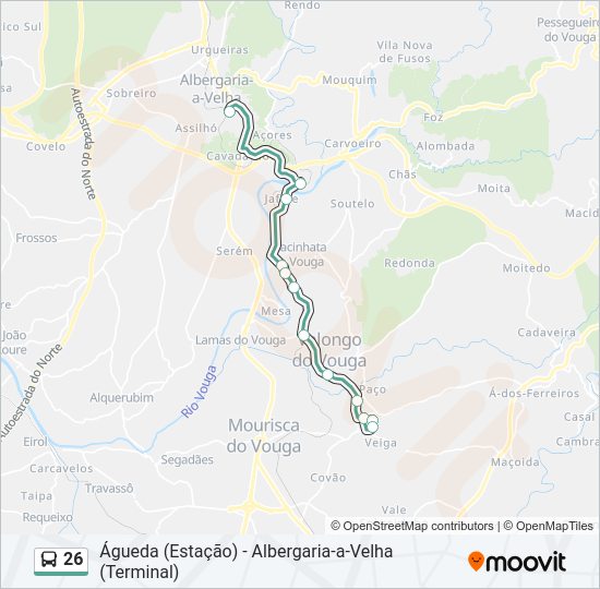 Mapa da linha do autocarro 26.