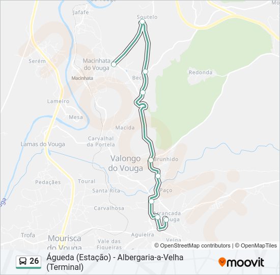 Mapa da linha do autocarro 26.