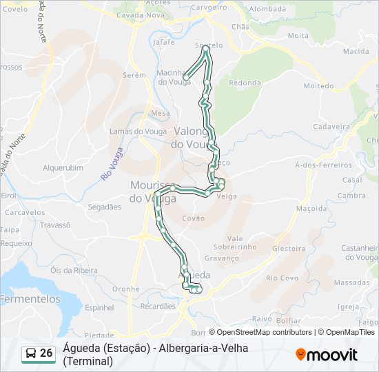 Mapa da linha do autocarro 26.