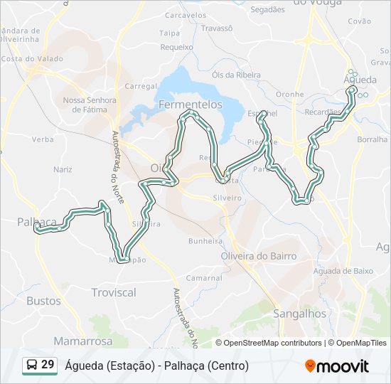 Mapa da linha do autocarro 29.