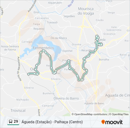 Mapa da linha do autocarro 29.