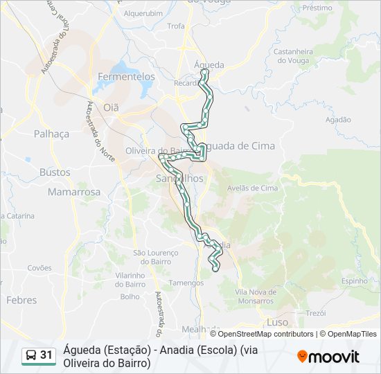 Mapa da linha do autocarro 31.