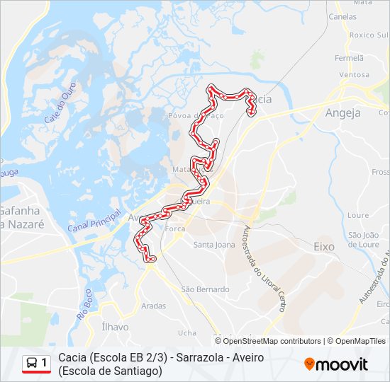 Mapa da linha do autocarro 1.