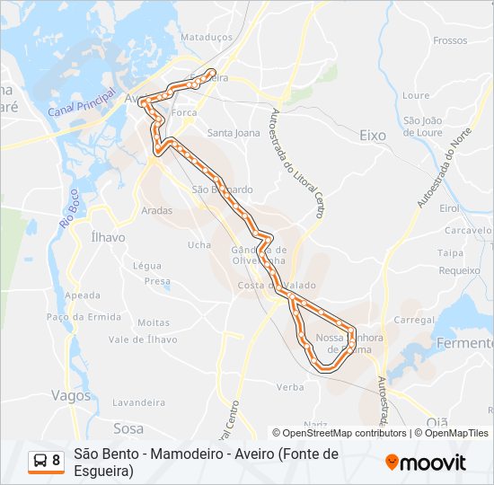 Mapa da linha do autocarro 8.