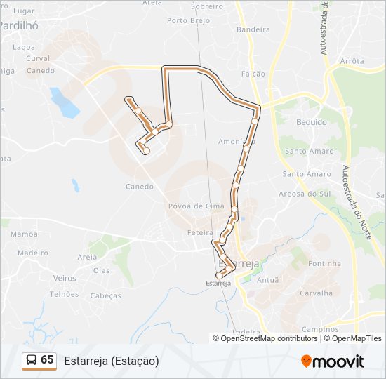 Mapa da linha do autocarro 65.