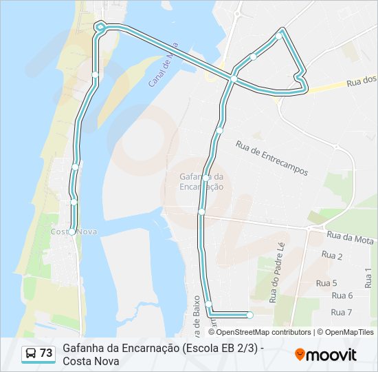 Mapa da linha do autocarro 73.