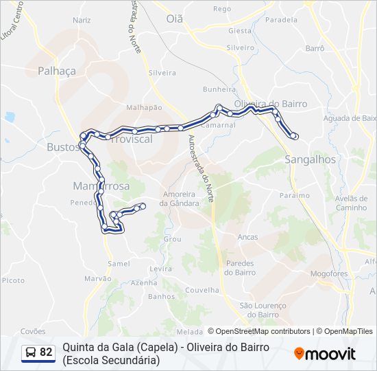 Mapa da linha do autocarro 82.