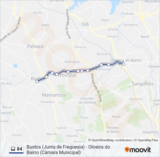 Mapa da linha do autocarro 84.