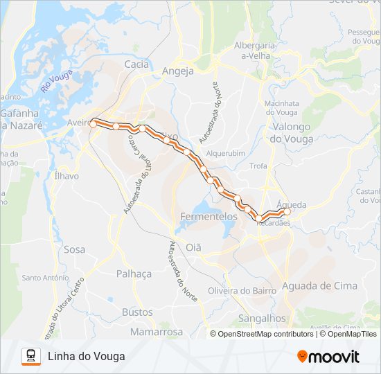 Mapa da linha do comboio L. VOUGA.