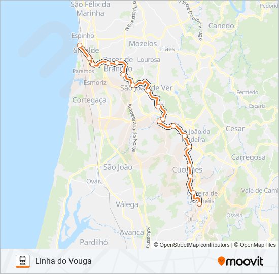 Mapa da linha do comboio L. VOUGA.