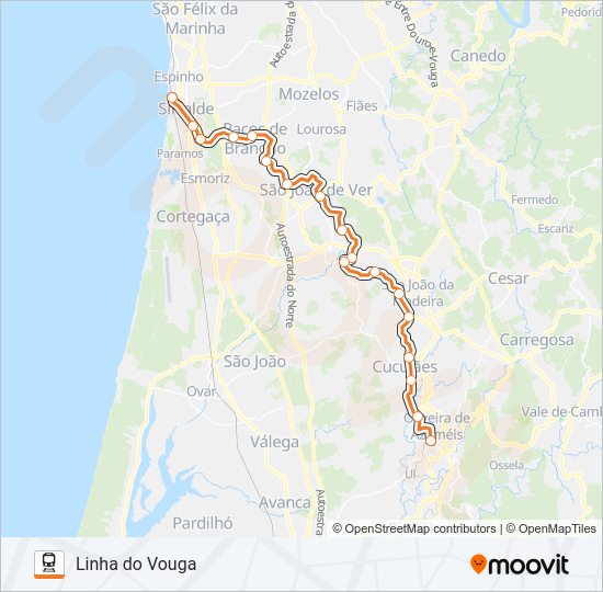 Mapa da linha do comboio L. VOUGA.