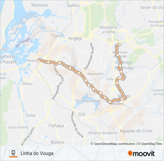 Mapa da linha do comboio L. VOUGA.