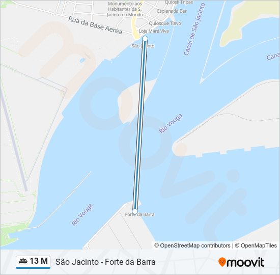 Mapa da linha do ferry 13 M.