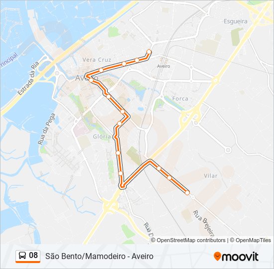 Mapa da linha do autocarro 08.