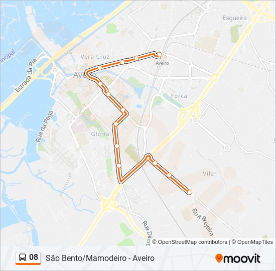 Mapa da linha do autocarro 08.