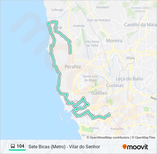 Mapa da linha do autocarro 104.