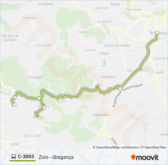 Mapa da linha do autocarro C-3003.