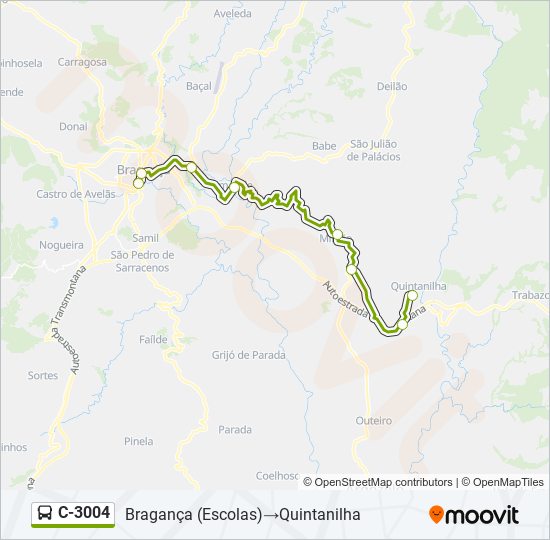 Mapa da linha do autocarro C-3004.