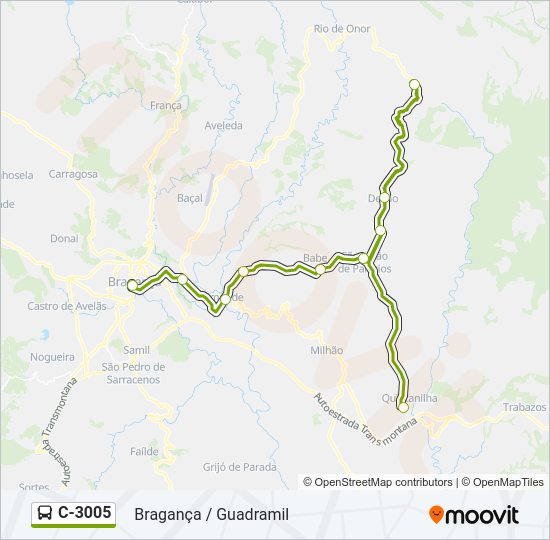 Mapa da linha do autocarro C-3005.