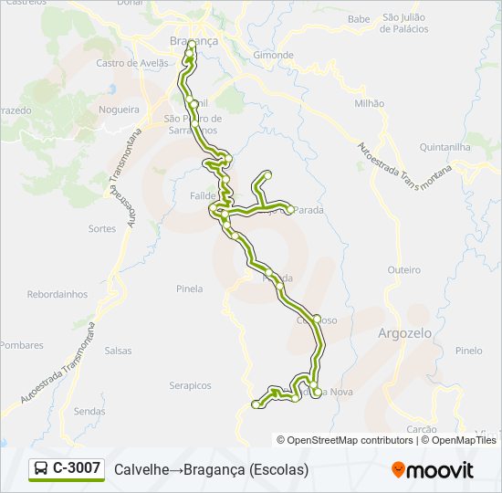 Mapa da linha do autocarro C-3007.