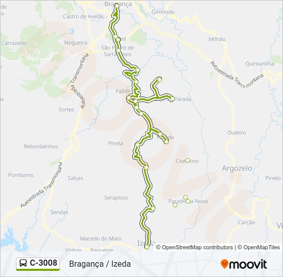 Mapa da linha do autocarro C-3008.