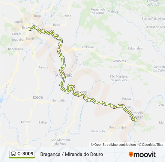 Mapa da linha do autocarro C-3009.