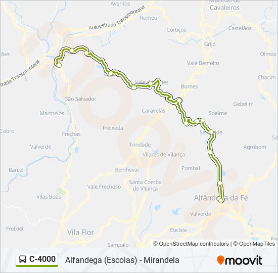 Mapa da linha do autocarro C-4000.