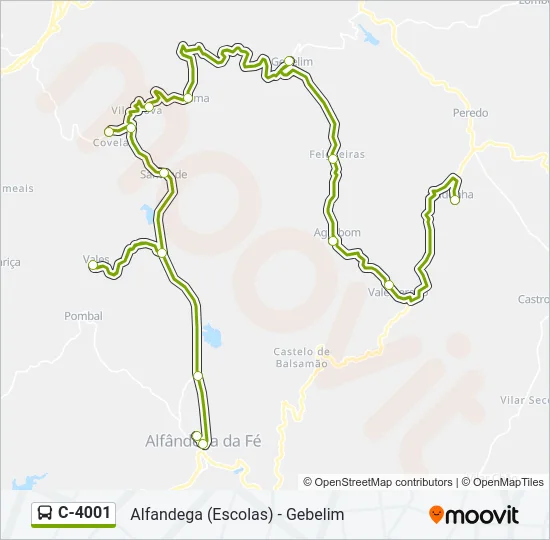 Mapa da linha do autocarro C-4001.