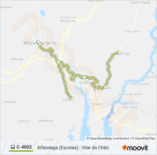 Mapa da linha do autocarro C-4002.