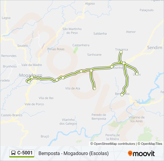 Mapa da linha do autocarro C-5001.