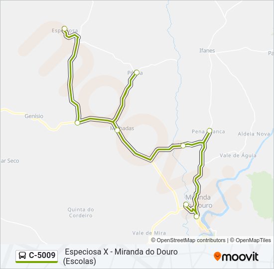 Mapa da linha do autocarro C-5009.