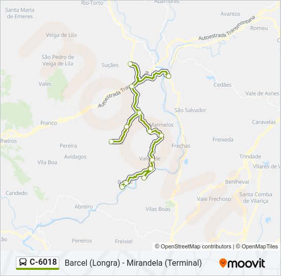 Mapa da linha do autocarro C-6018.