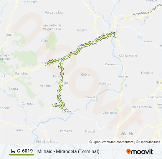 Mapa da linha do autocarro C-6019.