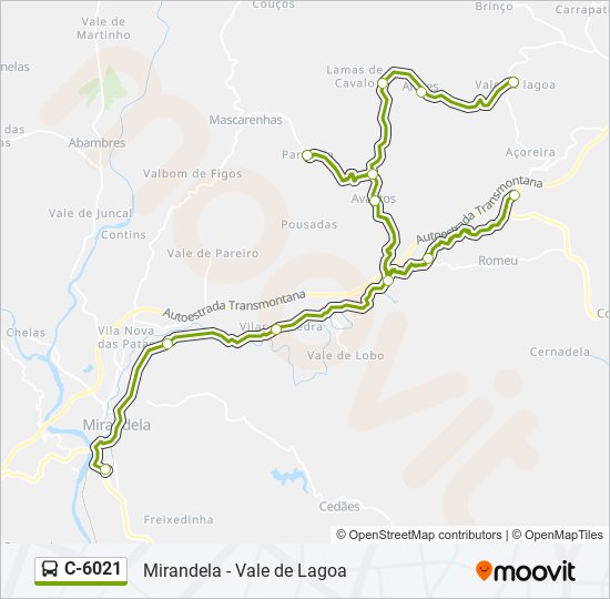 Mapa da linha do autocarro C-6021.