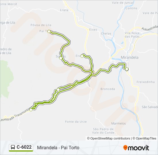 Mapa da linha do autocarro C-6022.