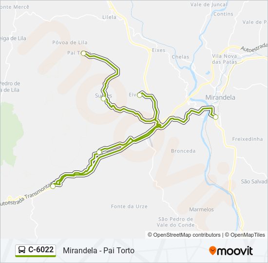 Mapa da linha do autocarro C-6022.