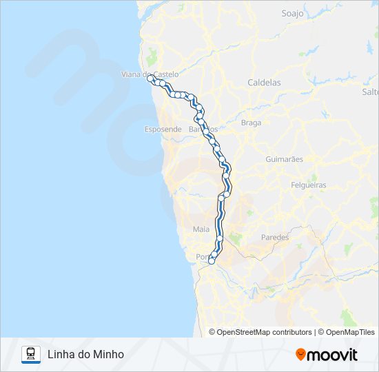 Mapa da linha do comboio L. MINHO.