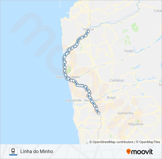 Mapa da linha do comboio L. MINHO.