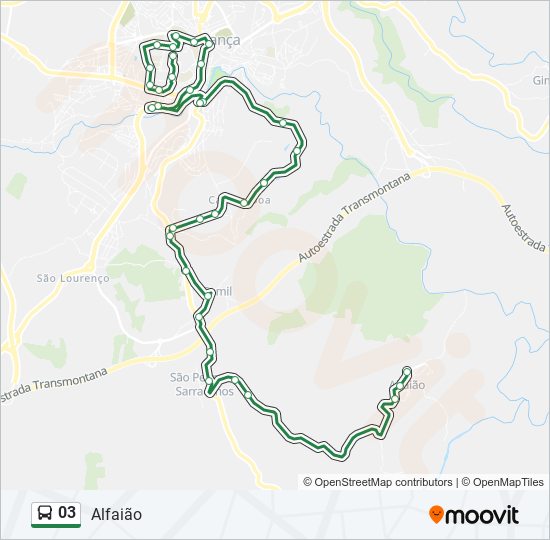 Mapa da linha do autocarro 03.