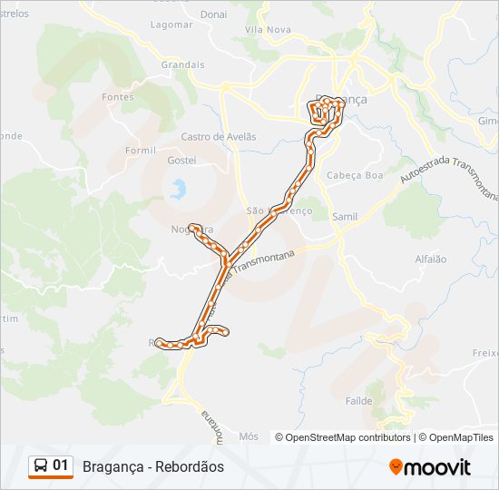 Mapa da linha do autocarro 01.