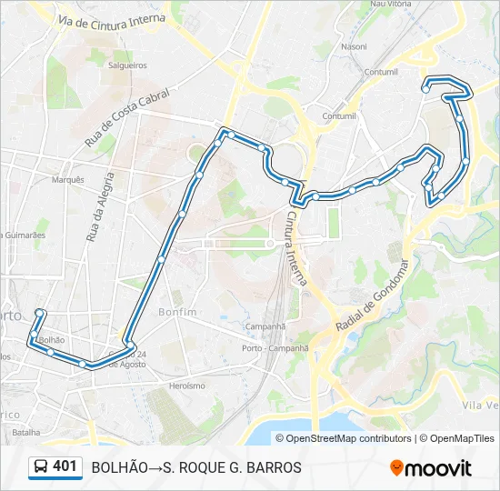 401 Route: Schedules, Stops & Maps - Bolhão‎→S. Roque G. Barros (Updated)