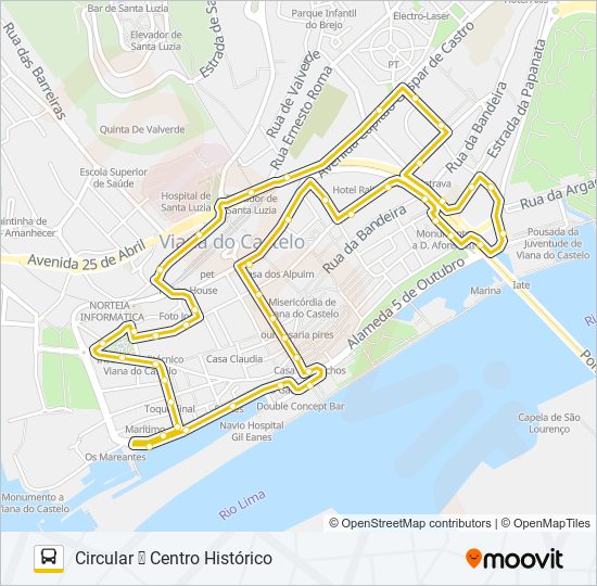 Mapa da linha do autocarro CIRCUITO CENTRO HISTÓRICO.