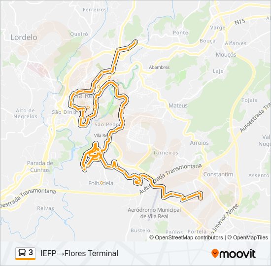 Mapa da linha do autocarro 3.