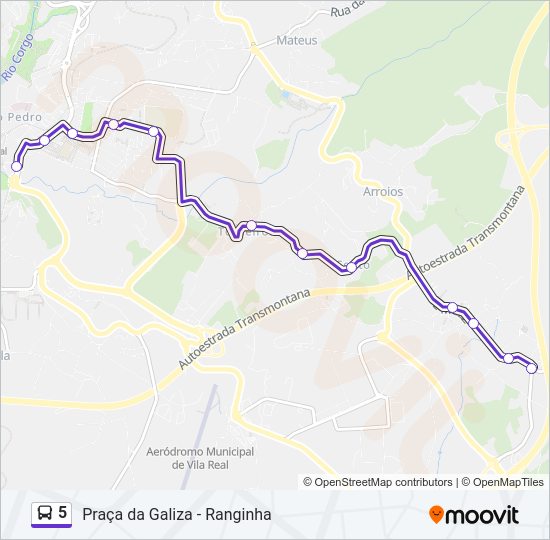 Mapa da linha do autocarro 5.