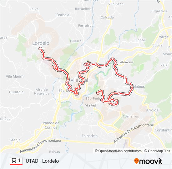 Mapa da linha do autocarro 1.