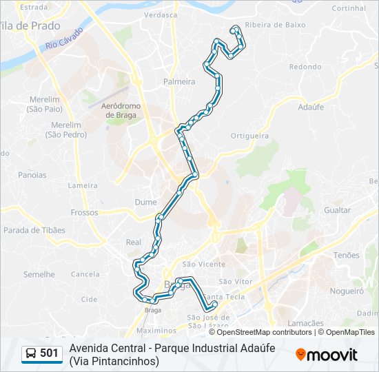 Mapa da linha do autocarro 501.