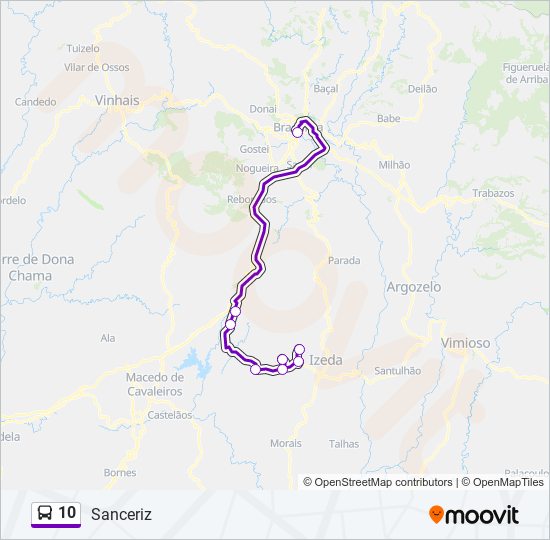 Mapa da linha do autocarro 10.