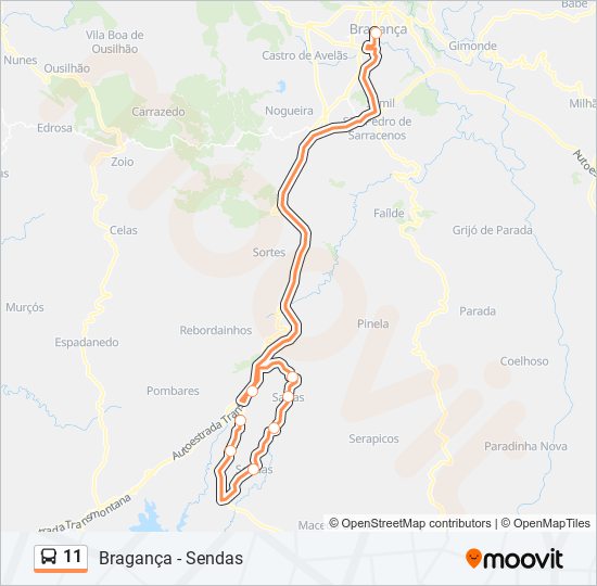 Mapa da linha do autocarro 11.