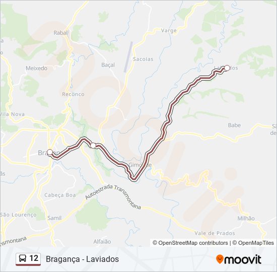 Mapa da linha do autocarro 12.