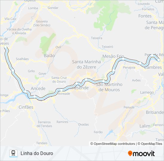 Mapa da linha do comboio L. DOURO.